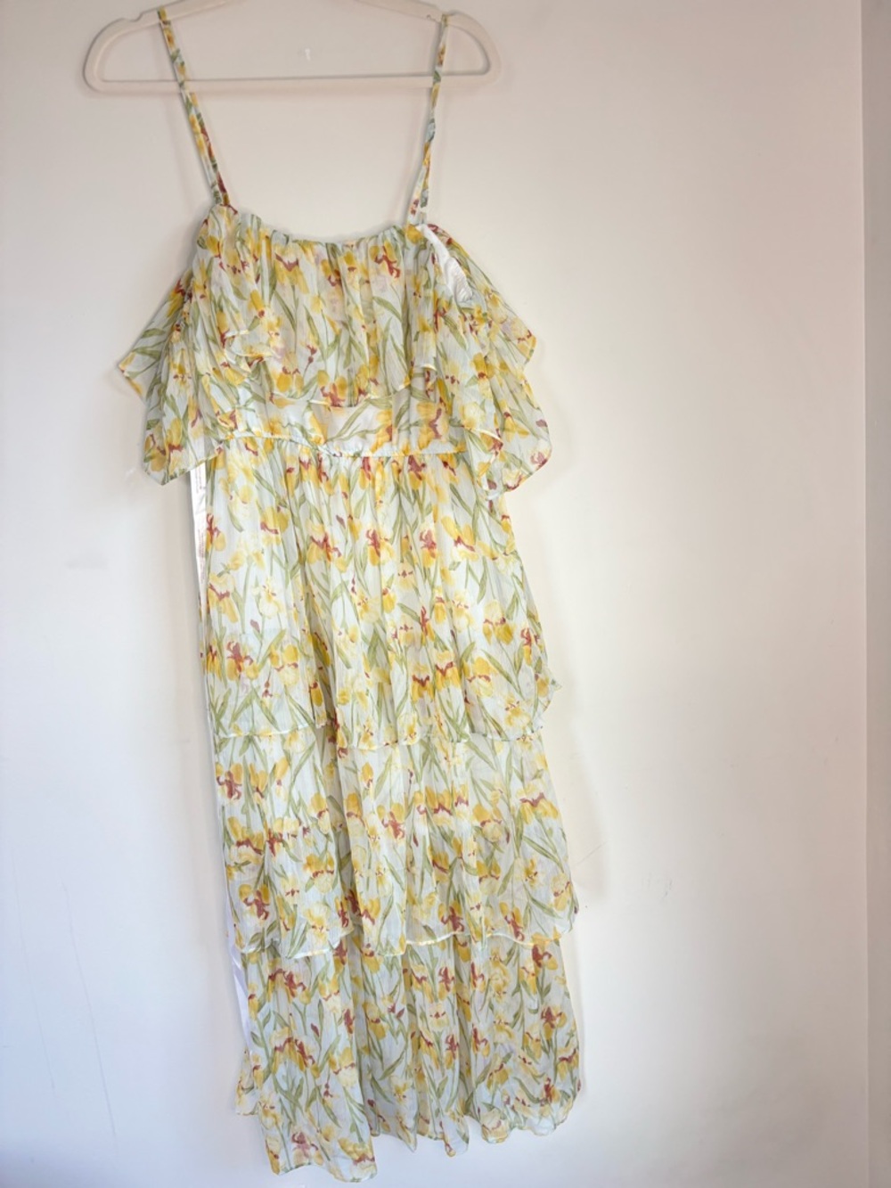 Missguided Yellow Floral High-Low Off-Shoulder Tiered Dress - Picture 2 of 6